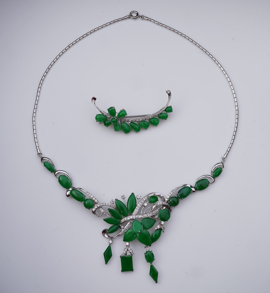 A jadeite and diamond demi-parure, 1960s